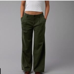 American Eagle Stretch Linen- Blend High-Waisted Wide-Leg Trouser